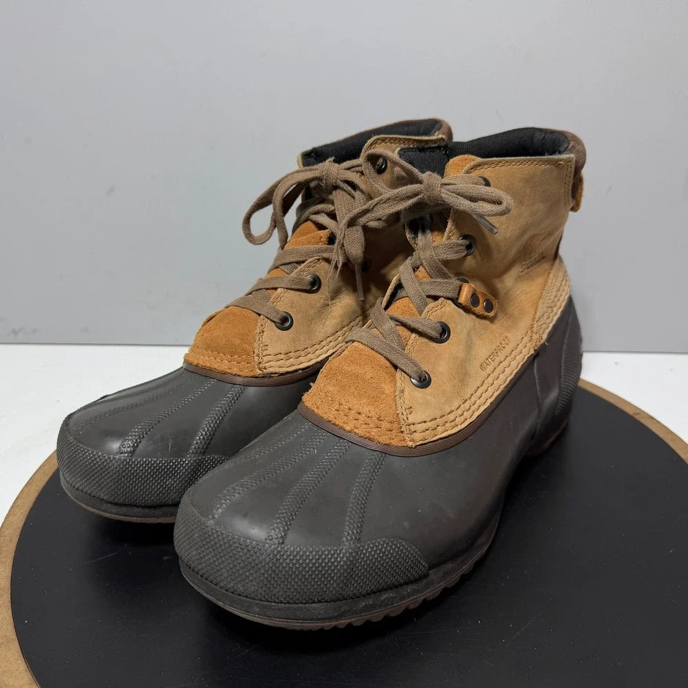 Sorel Cheyanne Lace Duck Boots Men Size 9 Waterproof Leather Tan Brown Gorpcore
